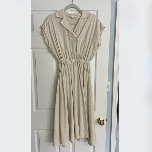 Melloday Linen Blend Dress - Cream - Size Small - Picture 3 of 9